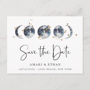 Celestial Starry Moon Phase Save the Date Aankondigingskaart