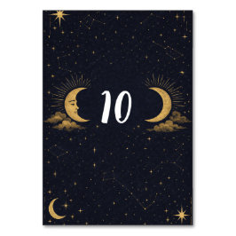 Celestial Starry Night Gold Moon Table Number Kaart