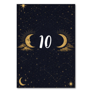 Celestial Starry Night Gold Moon Table Number Kaart