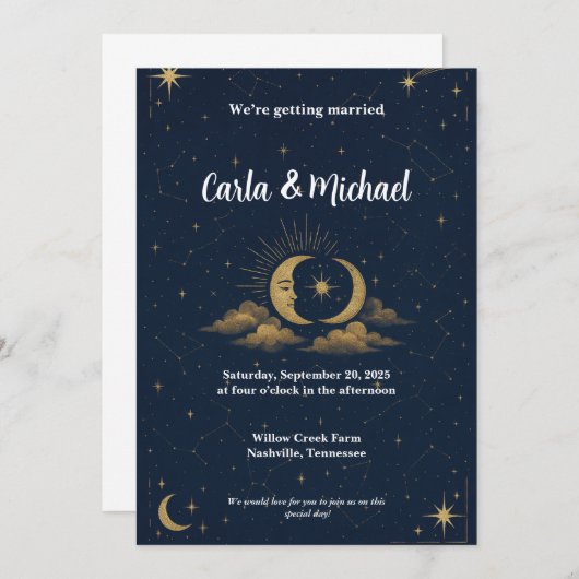 Celestial Starry Night Wedding Kaart (Voorkant / Achterkant)