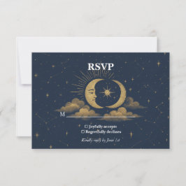 Celestial Starry Night Wedding RSVP Card Kaartje