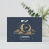 Celestial Starry Night Wedding RSVP Card Kaartje (Staand voorkant)