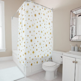 Celestial Starry Pattern Modern White & Gold Fairy Douchegordijn