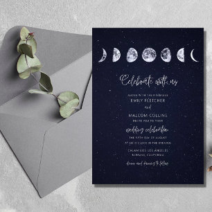 Celestial Starry Sky Moon Phases Celebrate Wedding Kaart