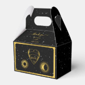 Celestial Stars Crescent Moon Zwart Goud Bruiloft Bedankdoosjes (Voorkant Zijde)