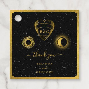 Celestial Stars Crescent Moon Zwart Goud Bruiloft Bedankjes Labels