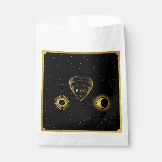 Celestial Stars Crescent Moon Zwart Goud Bruiloft Bedankzakje (Voorkant)