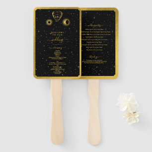 Celestial Stars Crescent Moon Zwart Goud Bruiloft Handwaaier
