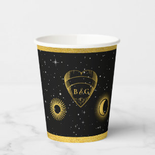 Celestial Stars Crescent Moon Zwart Goud Bruiloft Papieren Bekers