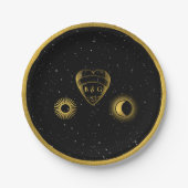 Celestial Stars Crescent Moon Zwart Goud Bruiloft Papieren Bordje (Voorkant)
