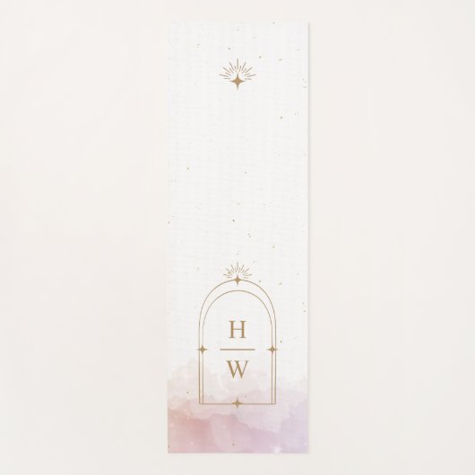 Celestial Stars Monogram Initiaal Blush Pink Gold Yogamat (Voorkant)