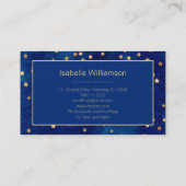 Celestial Stars Moon Phase Navy Blue Gold Visitekaartje (Achterkant)