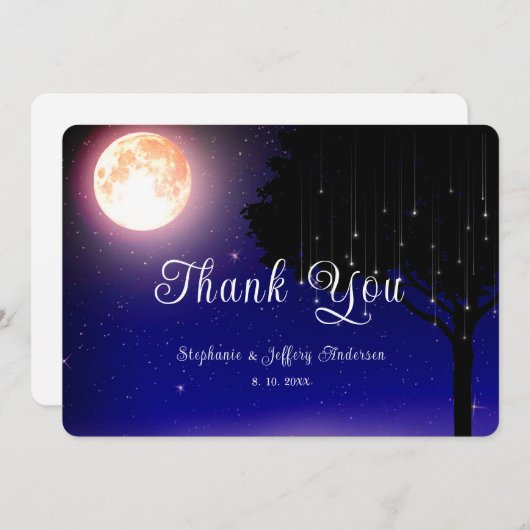 Celestial Stars Moon String Lights Wedding Bedankkaart (Voorkant / Achterkant)