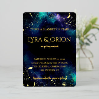 Celestial Stars | Navy Teal Gold Galaxy | Wedding  Folie Uitnodiging