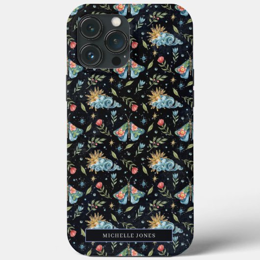 Celestial Stars Night Sky Floral Moth | Monogram Case-Mate iPhone Case (Achterkant)
