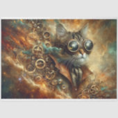 Celestial Steampunk Cat Time Voyage Decoupage Tissuepapier (Voorkant)