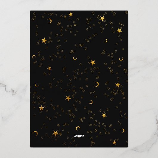 Celestial Sterren Maan Goud Boho Arch Bruiloft Folie Uitnodiging (Achterkant)