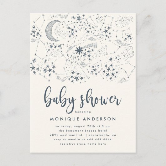 Celestial Sterrennacht Constellation Baby shower Uitnodiging Briefkaart (Voorkant)
