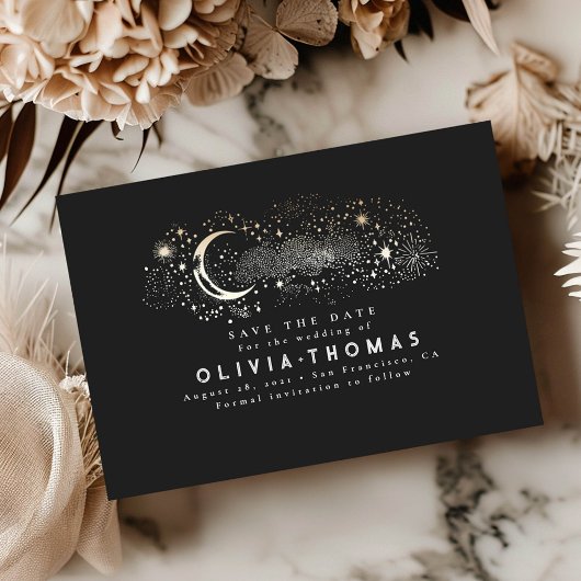 Celestial Sterrennacht Moon Black Save the Date