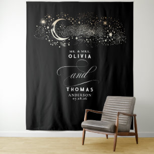 Celestial Sterrennacht Moon Black Wedding Achtergr Wandkleed