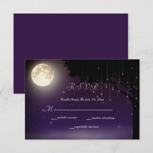 Celestial Sterrennacht Tree String Lights Wedding RSVP Kaartje (Voorkant / Achterkant)