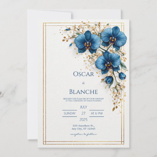 Celestial Sun and Dark Navy Foliage Wedding Kaart (Voorkant)