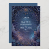 Celestial Sun and Dark Navy Foliage Wedding Kaart (Voorkant / Achterkant)