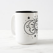 Celestial Sun and Moon Harmony — Minimalist Cosmic Tweekleurige Koffiemok (Voorkant links)