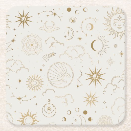 Celestial Sun and Moon Mystical Elements Vierkante Kartonnen Onderzetter (Voorkant)