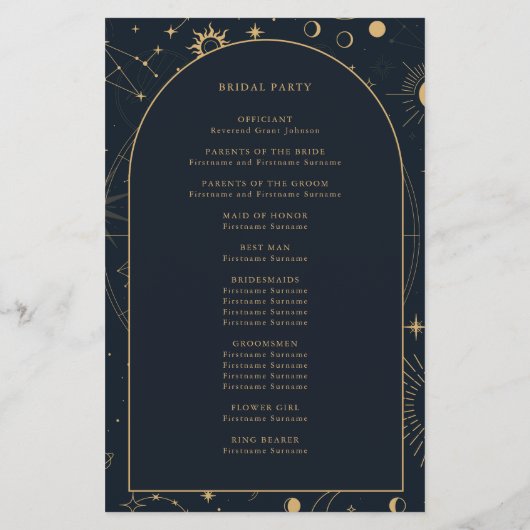 Celestial Sun and Moon Wedding Ceremony Programme (Achterkant)