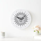Celestial Sun Black & White Style Sun Face Grote Klok (Huis)