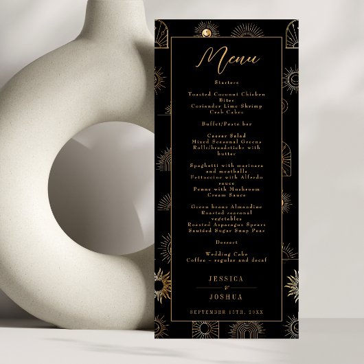 Celestial Sun Crescent Moon Zwart Gouden Menu