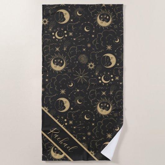 Celestial Sun en Moon Beach Towel Strandlaken (Voorkant)