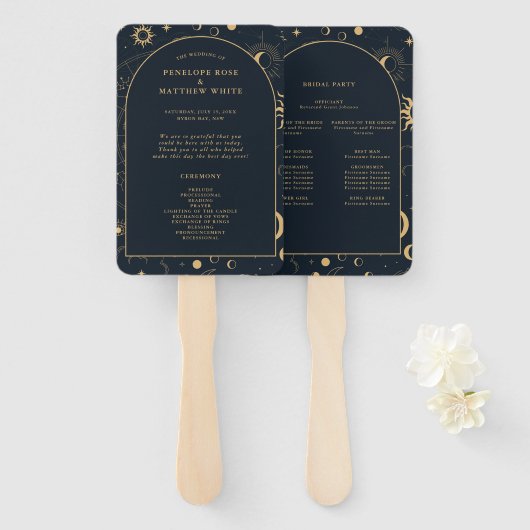 Celestial Sun en Moon Ceremony Programme Hand Fan Handwaaier (Voorkant en achterkant)