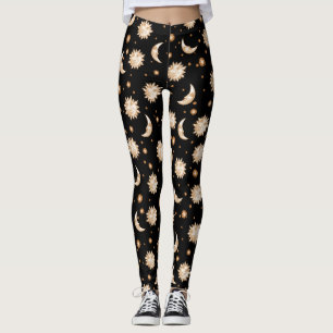 Celestial Sun en Moon Gold Black Pattern Leggings
