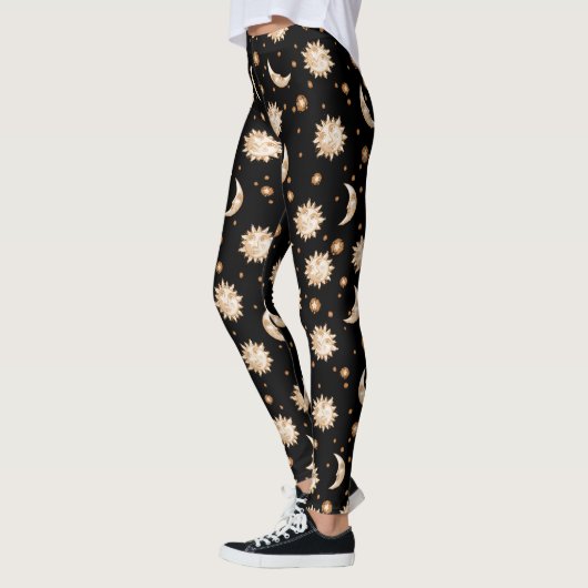 Celestial Sun en Moon Gold Black Pattern Leggings (Links)