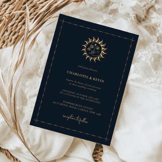 Celestial Sun en Moon Mystic Wedding Invitation Kaart