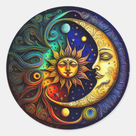 Celestial Sun en Moon Ronde Sticker