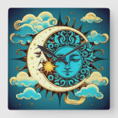 Celestial Sun en Moon Vierkante Klok (Voorkant)