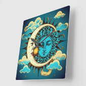Celestial Sun en Moon Vierkante Klok (Hoek)