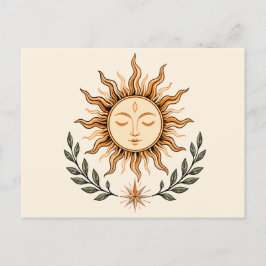 Celestial Sun Face Botanical Mystical Art Briefkaart