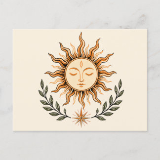 Celestial Sun Face Botanical Mystical Art Briefkaart