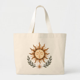Celestial Sun Face Botanical Mystical Art Grote Tote Bag