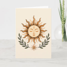 Celestial Sun Face Botanical Mystical Art Kaart