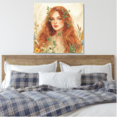 Celestial Sun Goddess Boho Wall Art | Radiant Canvas Afdruk (Insitu (Slaapkamer))