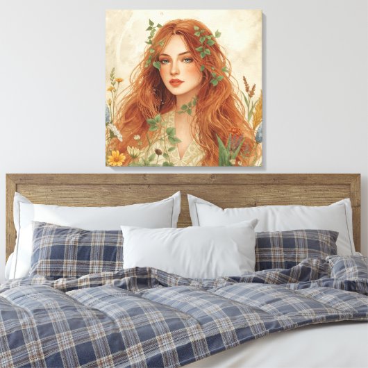 Celestial Sun Goddess Boho Wall Art | Radiant Canvas Afdruk (Insitu (Slaapkamer))