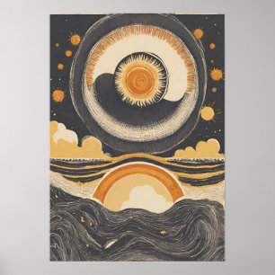 Celestial Sun Illustration Wall Art Poster