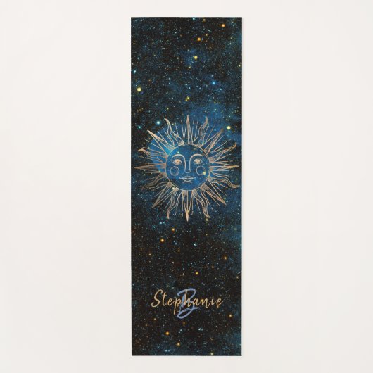 Celestial Sun Monogram Naam Glitter Navy Cool Yogamat (Voorkant)