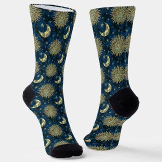 Celestial Sun Moon and Stars Pattern Sokken