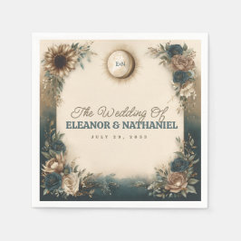 Celestial Sun Moon Boho Floral Rustic Wedding Servet